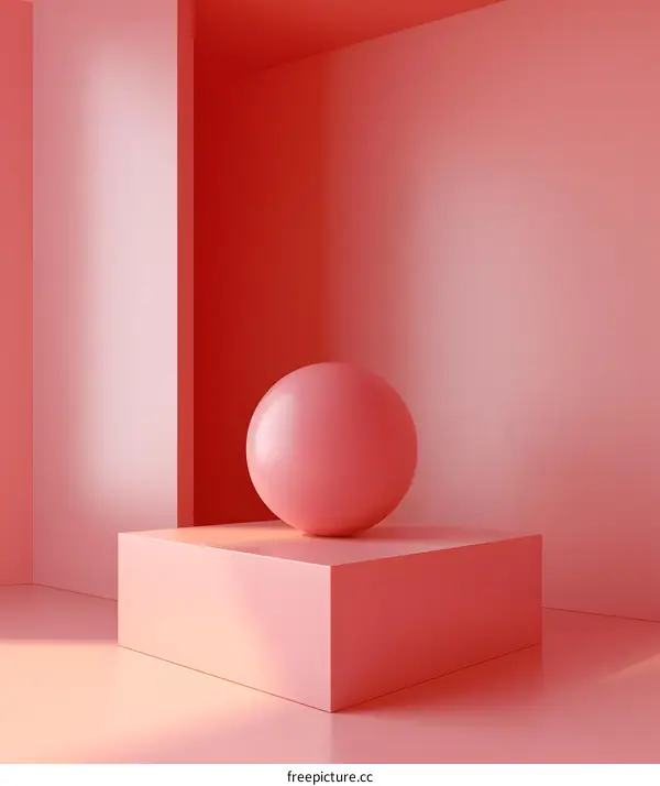 Pink Sphere on a Platform in a Minimalist Room