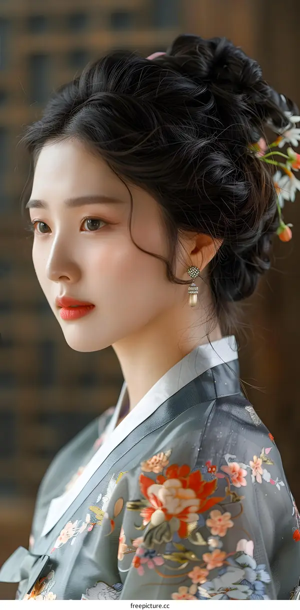 Portrait of a beautiful Korean woman in traditional Korean dress