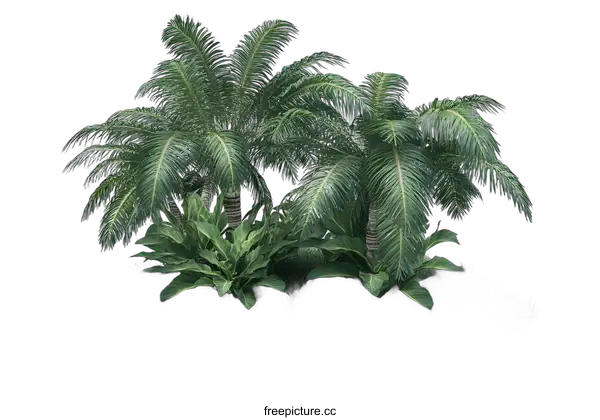 [Transparent Background PNG]Tropical Palm Trees On Grass Island