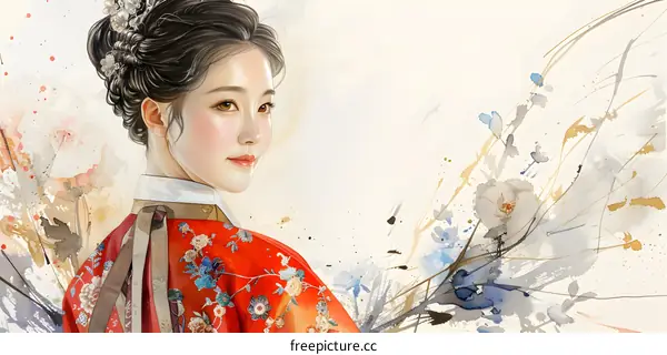 A beautiful Korean woman in traditional dress