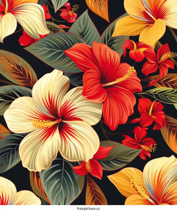 Vibrant Tropical Hibiscus Seamless Pattern