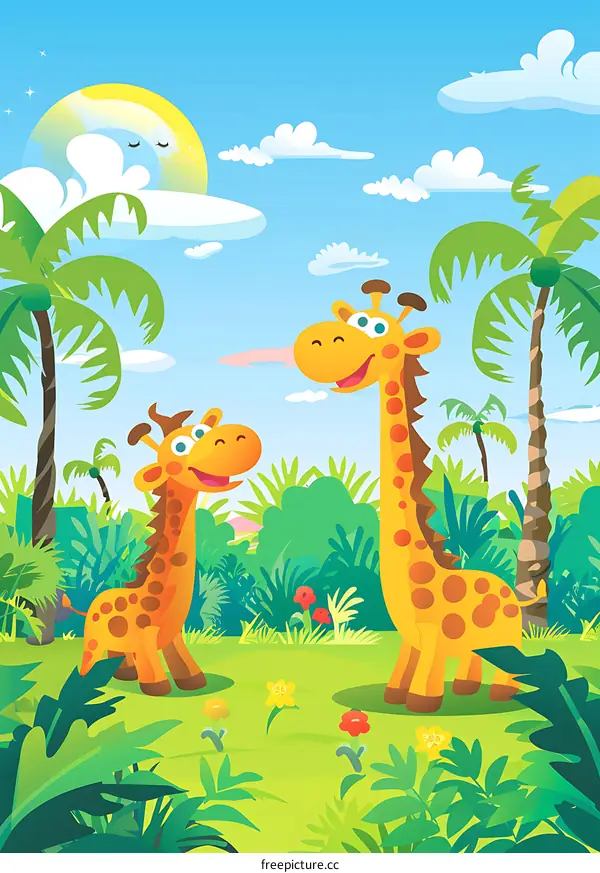 Two Cute Giraffes in the Jungle