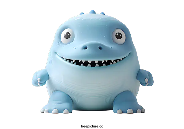 [Transparent Background PNG]Cute Blue Monster Smiling