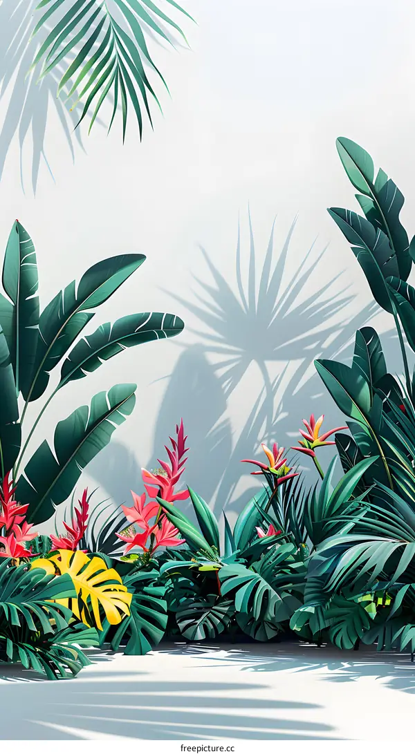 Tropical Leaves and Flowers Background