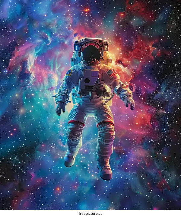 Astronaut Spacewalk in Colorful Nebula
