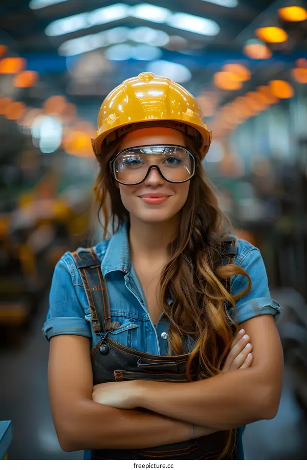 Portrait of a confident young female worker in a factory