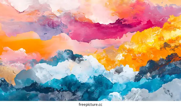 Abstract Acrylic Painting with Colorful Clouds