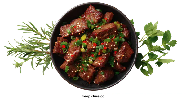 [Transparent Background PNG]Deliciously Seasoned Beef Cubes in a Bowl