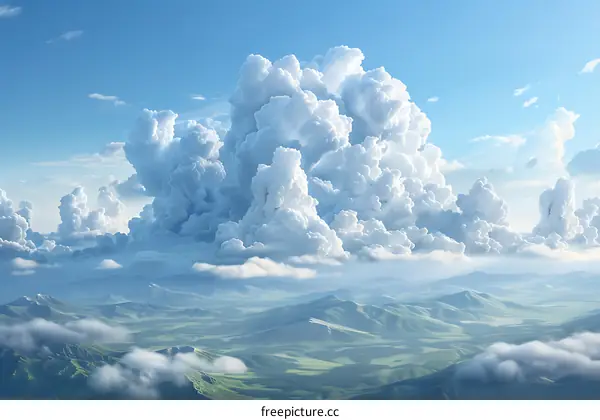 Cumulus clouds over a mountain range