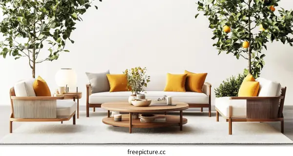 Modern Wooden Outdoor Living Room Set Design