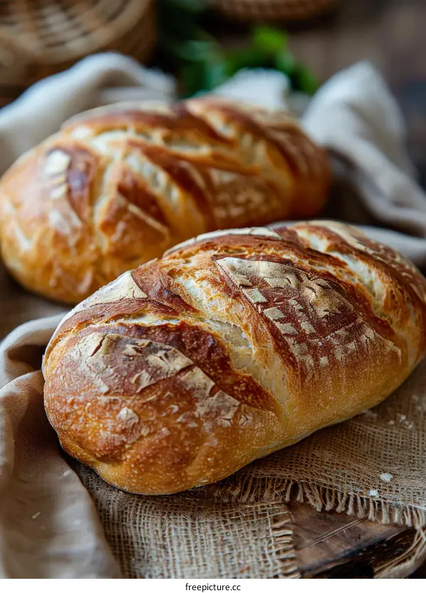 Freshly Baked Artisan Bread Loaf on Table