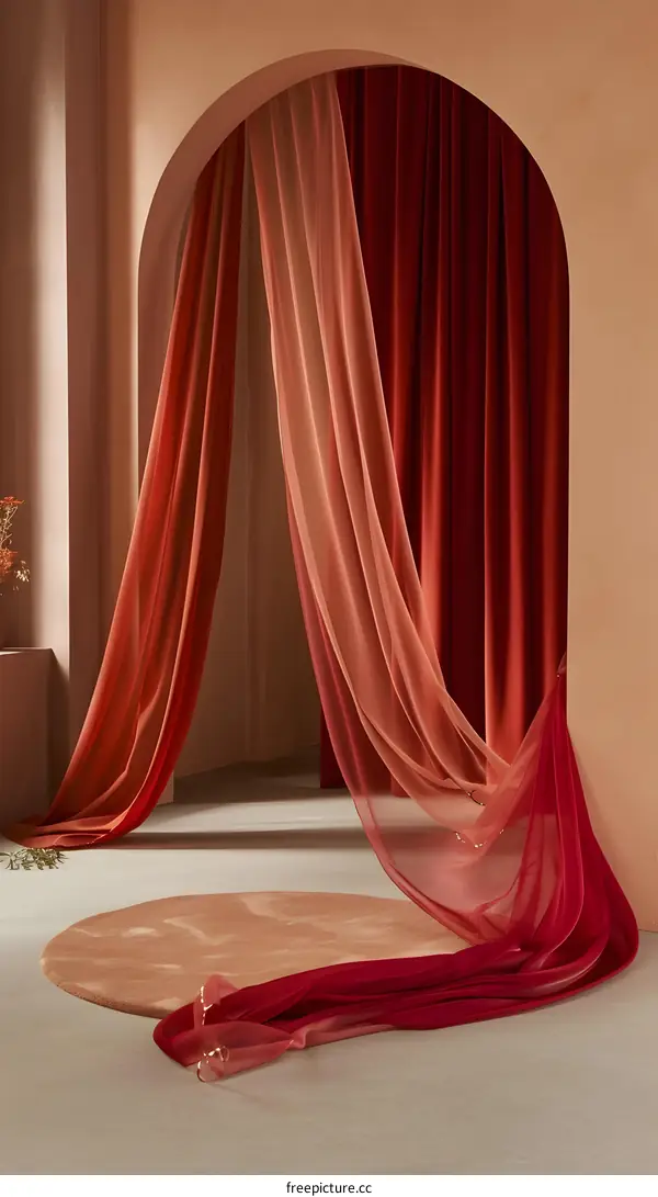 Red and Orange Fabric Draped Over Archway