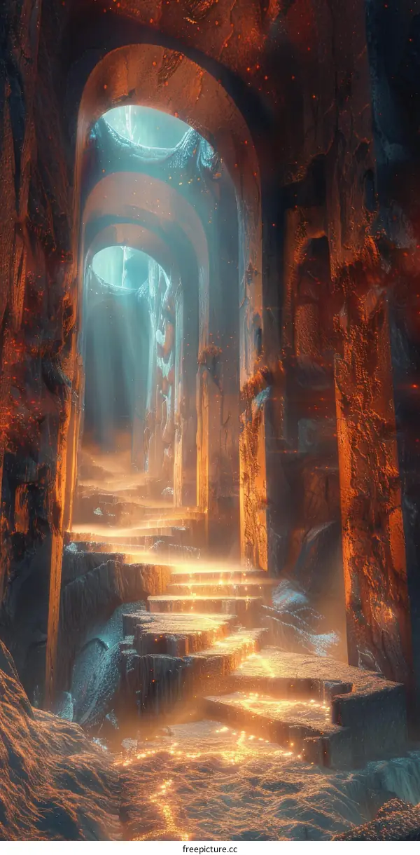 Fantasy Lava Temple Ruins Covered in Vines