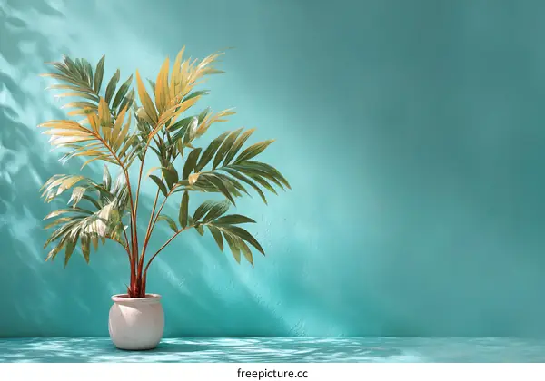 Indoor Plant in a Pot Against a Teal Wall