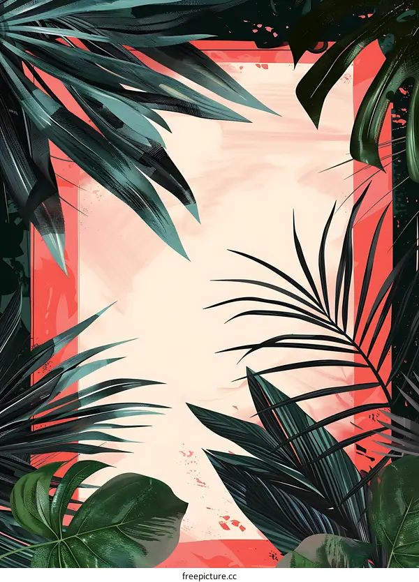 Tropical Leaves and Pink Frame Abstract Illustration