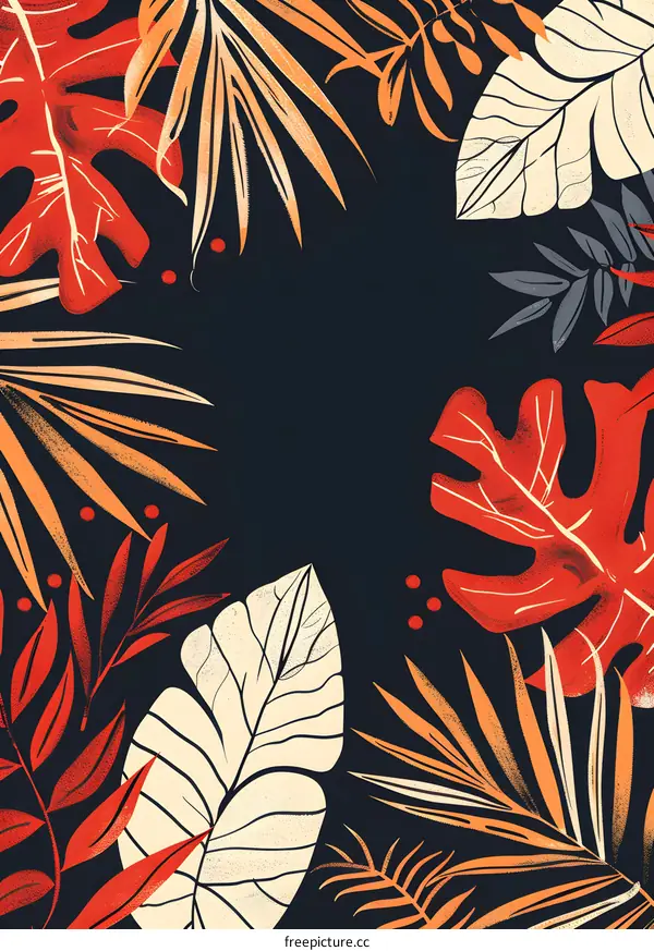 Tropical Leaves Black Background Abstract Illustration