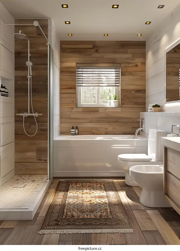 Modern Wooden Wall Bathroom Interior Design