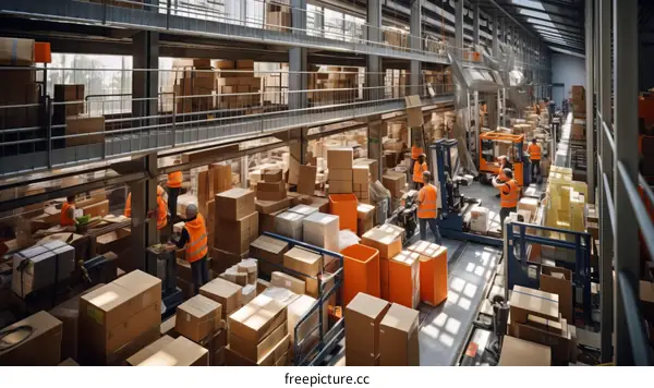 A group of people working in a warehouse