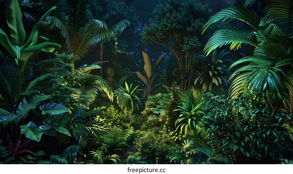 Tropical Rainforest Night Scene Illustration