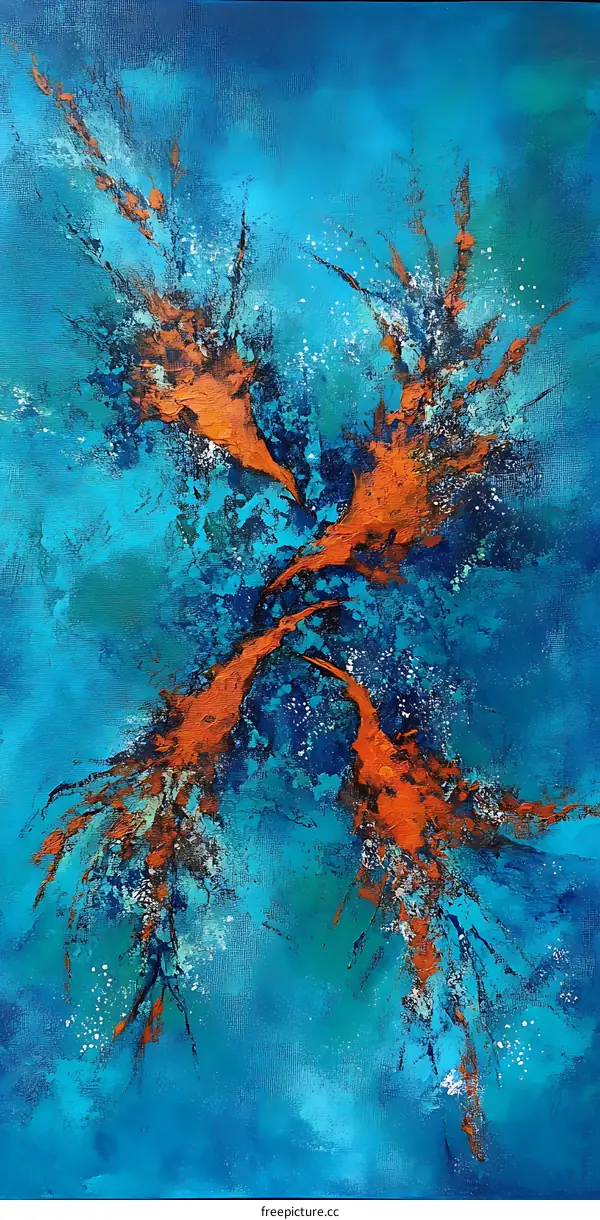 Abstract Art Painting With Turquoise and Orange Colors