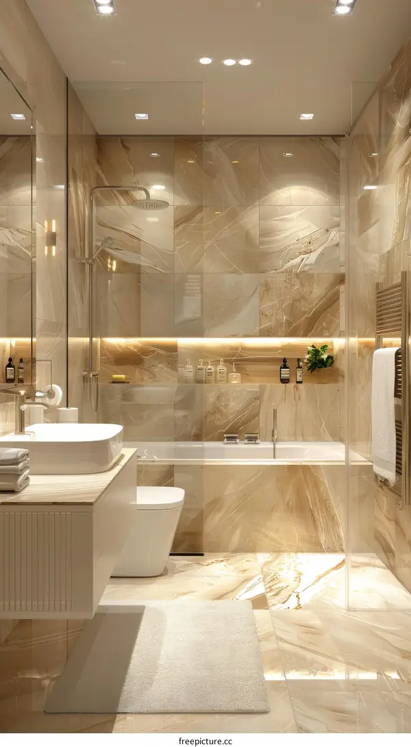Luxury Modern Beige Marble Bathroom Interior Design