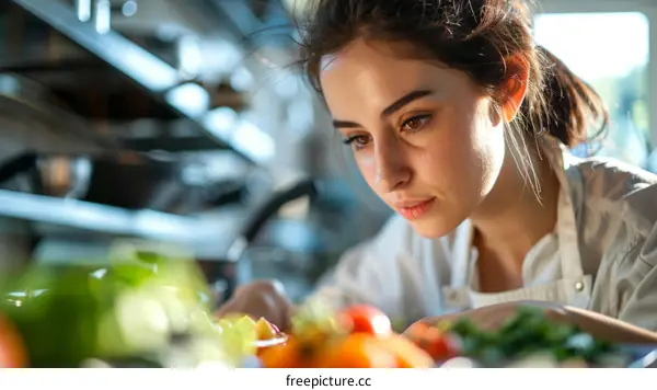 Female Chef Preparing Food in the Kitchen