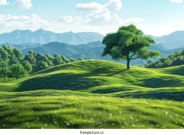 Lonely Tree on a Verdant Hill