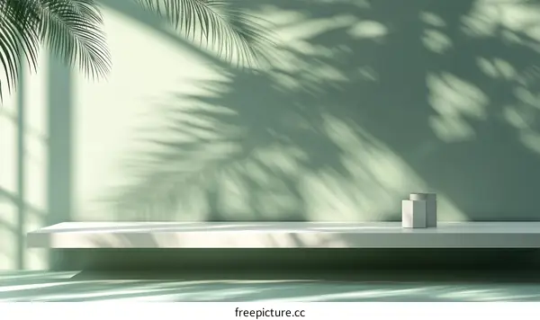 Minimalist Shelf Display with Greenery Shadows