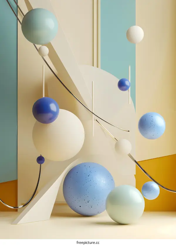 Abstract Background with Blue and White Spheres and Geometric Shapes