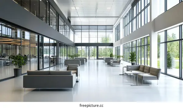 Modern Office Lobby with Large Windows