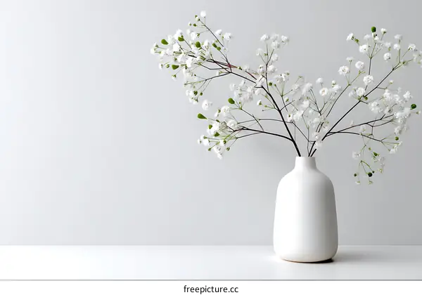 White Flowers in a White Vase Still Life