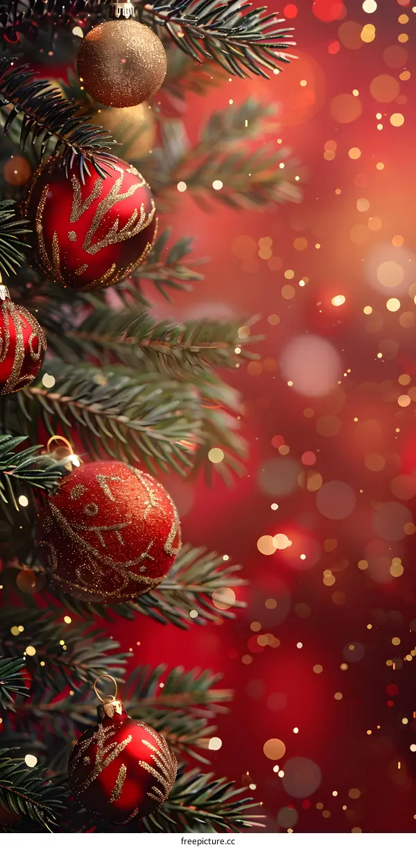 Christmas tree with red and gold ornaments