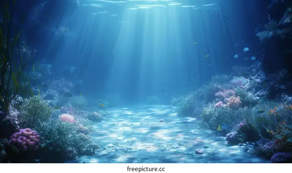 Underwater Ocean Scene With Colorful Fish And Coral Reef