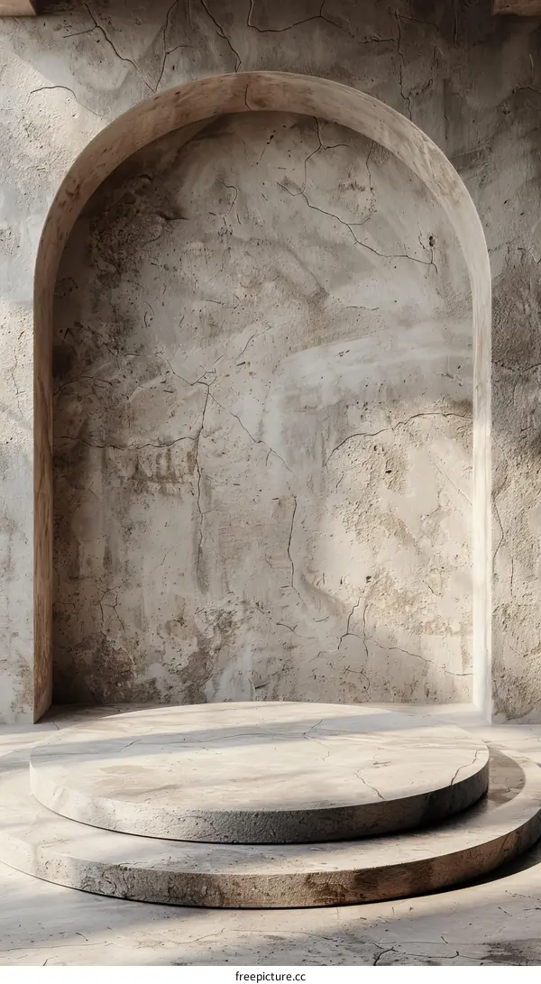 Textured Concrete Archway and Stone Pedestal