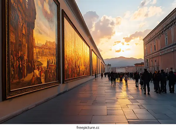 Sunset View of Paintings on Display at the Galleria Borghese Museum in Rome, Italy