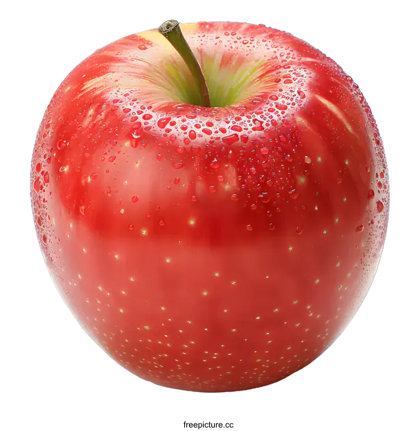 [Transparent Background PNG]A red apple with water drops on a white background