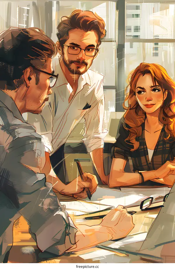 three people in a meeting discussing ideas