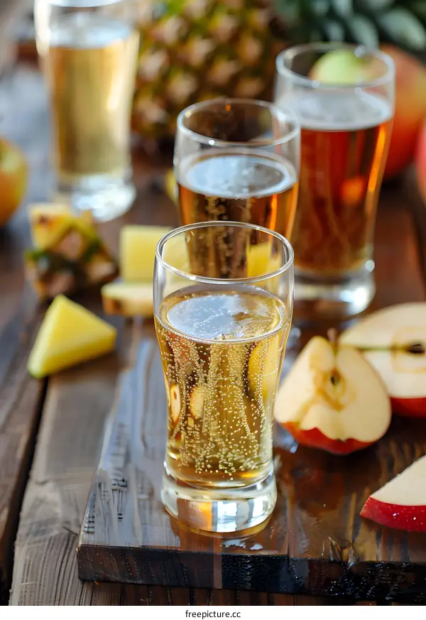 Refreshing Summer Drink with Pineapple and Apple Slices