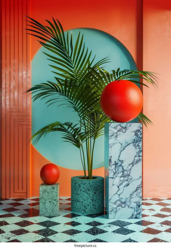 Vibrant Interior Design Scene with Tropical Plant