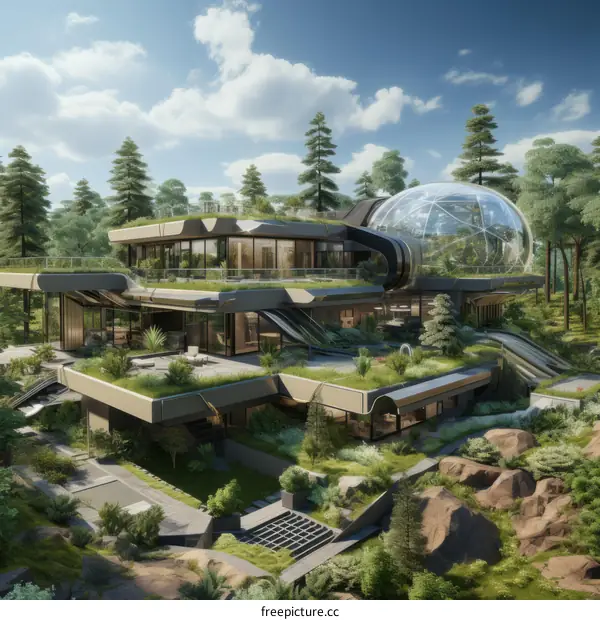 futuristic luxury house surrounded by greenery