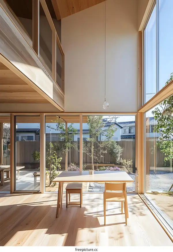 Modern Minimalist Interior Design with Wooden Floor and Large Windows