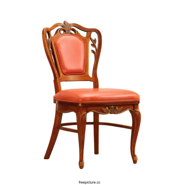 [Transparent Background PNG]Elegant Wooden Chair with Orange Upholstery
