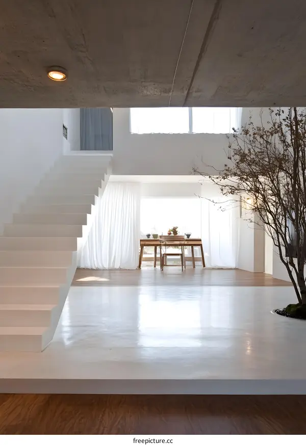 White Stairs and Minimalist Interior Design in a Modern Home