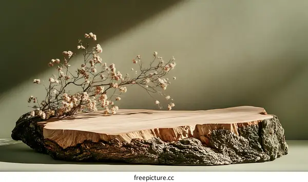 Natural Wooden Slice Display with Dried Flowers