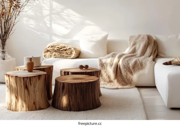 Modern Minimalist Living Room with Wooden Coffee Tables