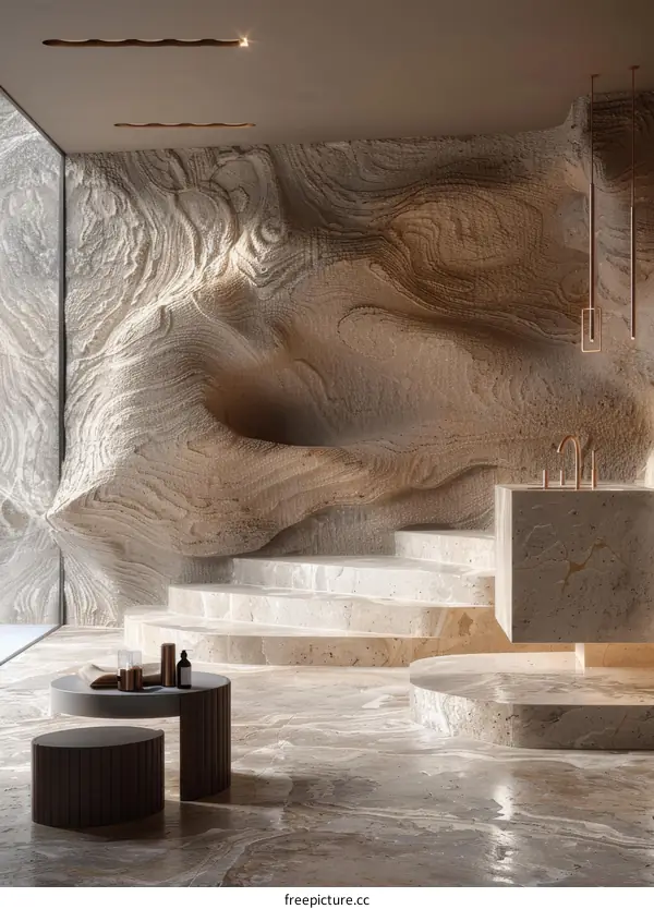 Modern Bathroom with Stone Wall