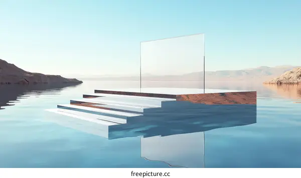 Abstract Minimalist Floating Steps on Water Landscape