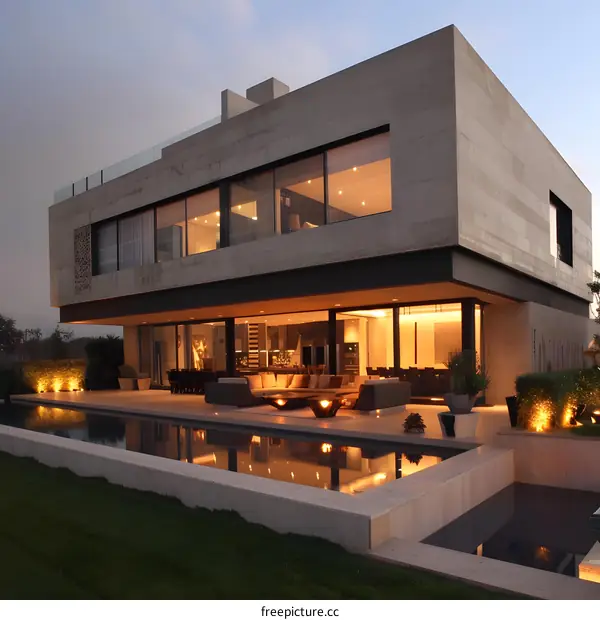 Modern Concrete House with Swimming Pool and Patio