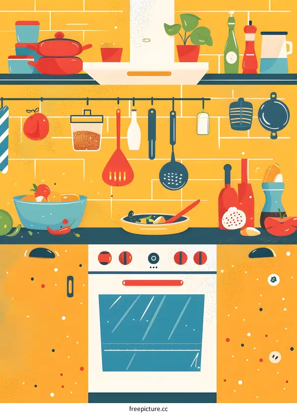 Kitchen Interior Illustration with Cooking Utensils