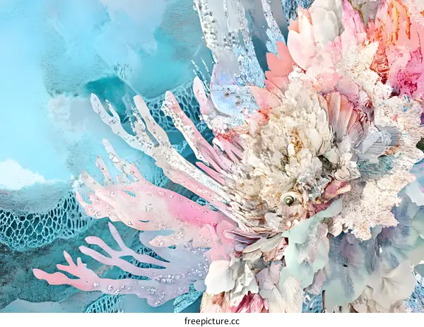 Abstract Watercolor Painting with Coral Reef and Ocean